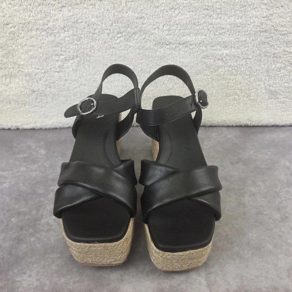 MIA Womens Black Espadrille Platform Wedge Sandals Square Toe Ankle Strap Size 9